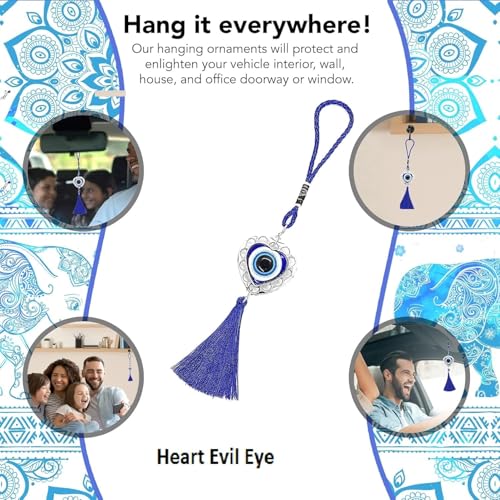 Image of Heart Evil Eye Silver Wall Hanging Evil Eye Wind Chimes for Home Decor Items for Living Room Entrance Balcony Garden for Positive Energy Protection Vastu