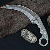 Custom Handmade Damascus Steel Karambit Knife with pure Leather Sheath (style 5)