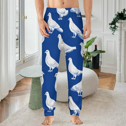 White Doves on Blue Men's Pajama Bottoms Sleep Lounge Soft Comfy Pants Sleepwear2
