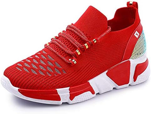Women's Walking Shoes Fashion Sock Sneakers Slip on Mesh Wedge Heel Shoe Platform Loafers Red