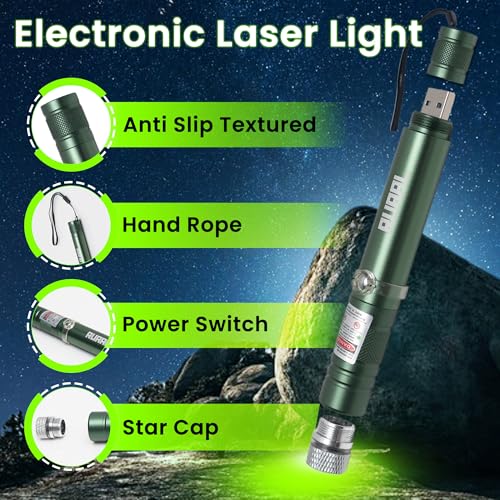 Image of Ruaal Green Laser Pointer High Power | Smart USB Rechargeable Laser Light Pen | Laser Light Powerful Long Range 5000m Beam | Laser Pointer for Presentation, Stargazing, Outdoor Use