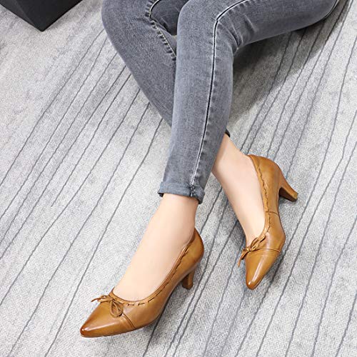 Image of Mona flying Women's Leather Elegant Bowknot Pointed Toe Dress Pumps Heels