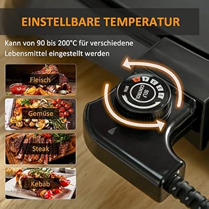 HOMCOM Elektrogrill Tischgrill elektrisch mit Regelbarer Thermostat Antihaftbeschichtete Grillplatte 1600 W BBQ Indoor… – Bild 6