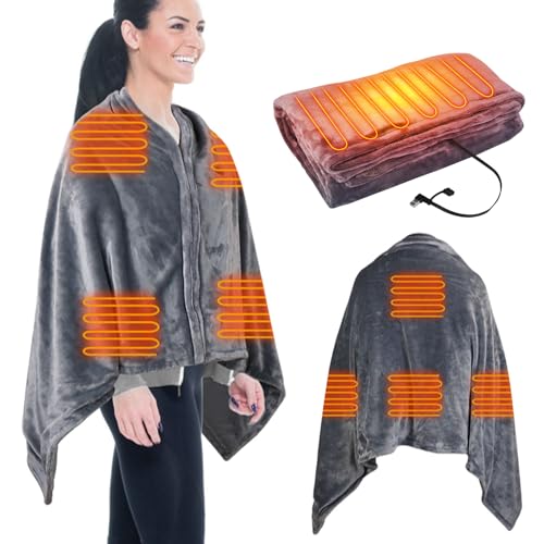 iMounTEK Electric Heated Blanket -59x31 inches USB Heated Blanket Poncho Shawl Wrap Throw with...