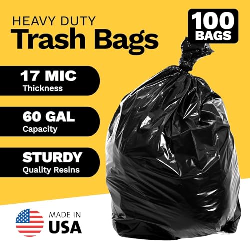 Image of ToughBag 55-60 Gallon Trash Bags (100 Count) - 40' x 54' Extra Large Garbage Bags Medium Duty, Industrial & Commercial Black Trash Bags - Made in USA