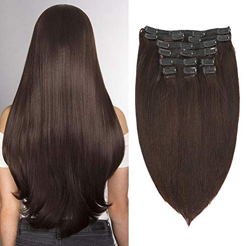 Apeasex Clip in Human Hair Extensions Grade 8A Straight Remy Human Hair Clip ins Extesnions for Women 10Pcs/set 120g Thick Hair Dark Brown #2 Color (18 inch)