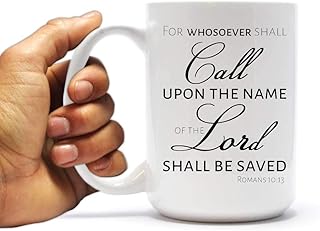 VictoryStore Ceramic Mugs: Religious, Romans 10:13 Coffee Mug, 15 Ounces (Script Text)