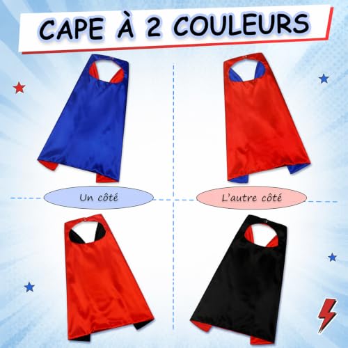 YUANFANXX 2 Pièces Cape Super Heros Enfant et Pièces Masque, Cape Enfant, Double Face DIY Deguisement Enfant Super Heros, Costume pour Festival, Noël, Halloween, Cosplay, Fête D'anniversaire – vue 3