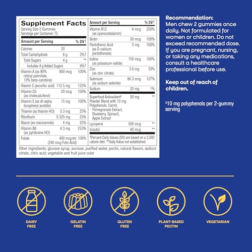 Nature's Way Alive! Men’s Multivitamin Gummy, Vitamin A, C, D3, Zinc,150 ct | Daily Vitamin Gummies for Men, Supports Cellular Energy Metabolism, Immune Health, Muscle Function*, Vegetarian