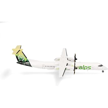 Herpa Sky Alps Bombardier Q400 1200 Scale Miniature Collectible Model without Base Metal White Green