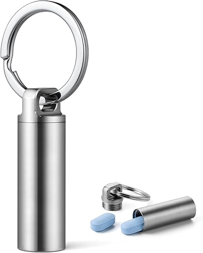 Miniatura 7 de TISUR Pastilleros portátiles, pastillero de metal de titanio, pastillero de bolsillo, llavero, botella de píldora, impermeable, organizador de