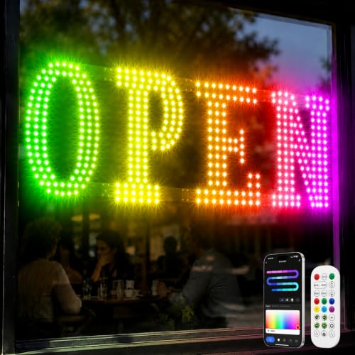 Image of 36 inchx12 inch LED Open Sign for Business - Smart App & Remote Control, Timer, Custom Colors & Brightness - High Visibility for Storefronts, Restaurants, Bars, Salons, Cafes, Retail Shops