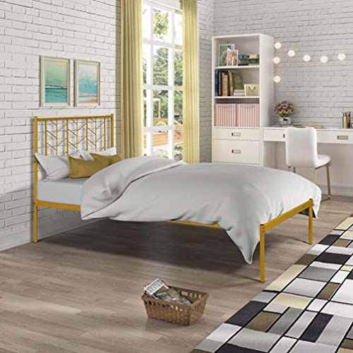 IMIKEYA Moldura de cama vintage fácil de montar, armação de cama dourada de metal com plataforma dup