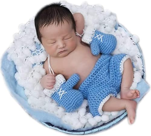 Conjunto de guantes y pantalones para fotografía de bebé recién nacido, guantes y pantalones de boxeo de punto de ganchillo para sesión de fotos de