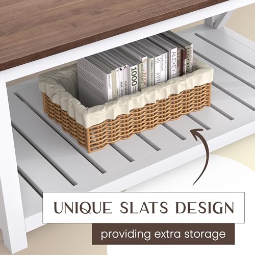Our Modern Space 40\" Farmhouse Coffee Table | Vintage Rustic Wooden Coffee Table with Lower Shelf for Living Room, Dorm, Office, Bedroom Center Table - Brown