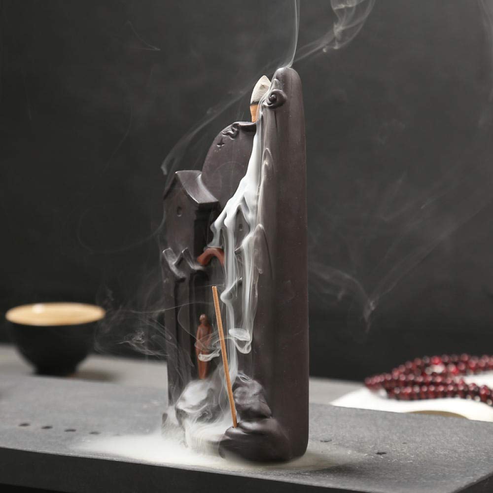Backflow Incense Burner Bruciatore Di Incenso A Riflusso In Ceramica Porta Incenso Decorazione Della Casa Ornamenti Per La Casa Da Tè In Ceramica Rossa-Un Cono Di Incenso Da + 100 Pezzi_Gelsomino