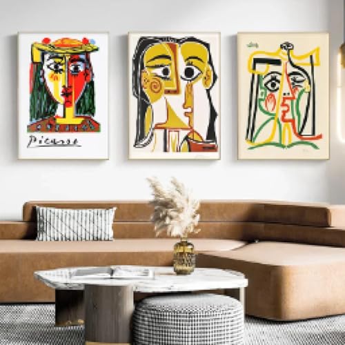 Impression Picasso abstrait couleur neutre triptyque mural déco chambre 20x30