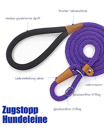 lynxking Schleppleine für Hunde Hundeleine Retrieverleine Führleine Zugleine für kleine mittelgroße große Hunde (Purple, Zugstopp-0.9cm x 180cm)