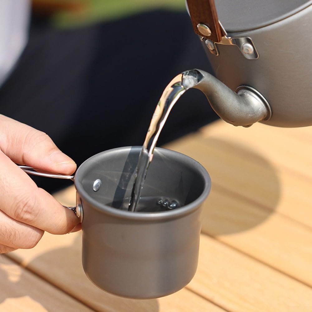 Lot de 3 bouilloires d'eau de camping avec casserole de 1 l et 2 tasses, théière en alliage d'aluminium pour une ébullition rapide, kit de cuisine d'extérieur léger pour la randonnée, le camping et