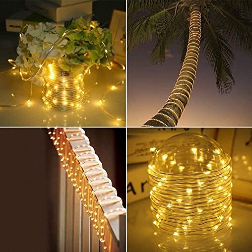 300 Led Solar Rope Lights Outdoor 99 Ft Bright Solar Garden String Lights Durable 8 Modes Outdoor Fairy Lights Waterproof Solar Garden Decorative Lights For Fence Patio Decor (Warm) #TOP4