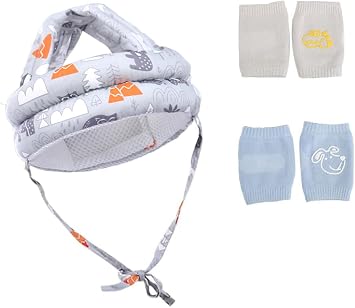 Baby Head Protector Infant Toddlers Bumper Hat Safety Helmet Hat Head Protective Cushion for Baby Crawling Walking Headguard Bonnet with 2 Pairs Knees Pads Lightweight Breathable Adjustable