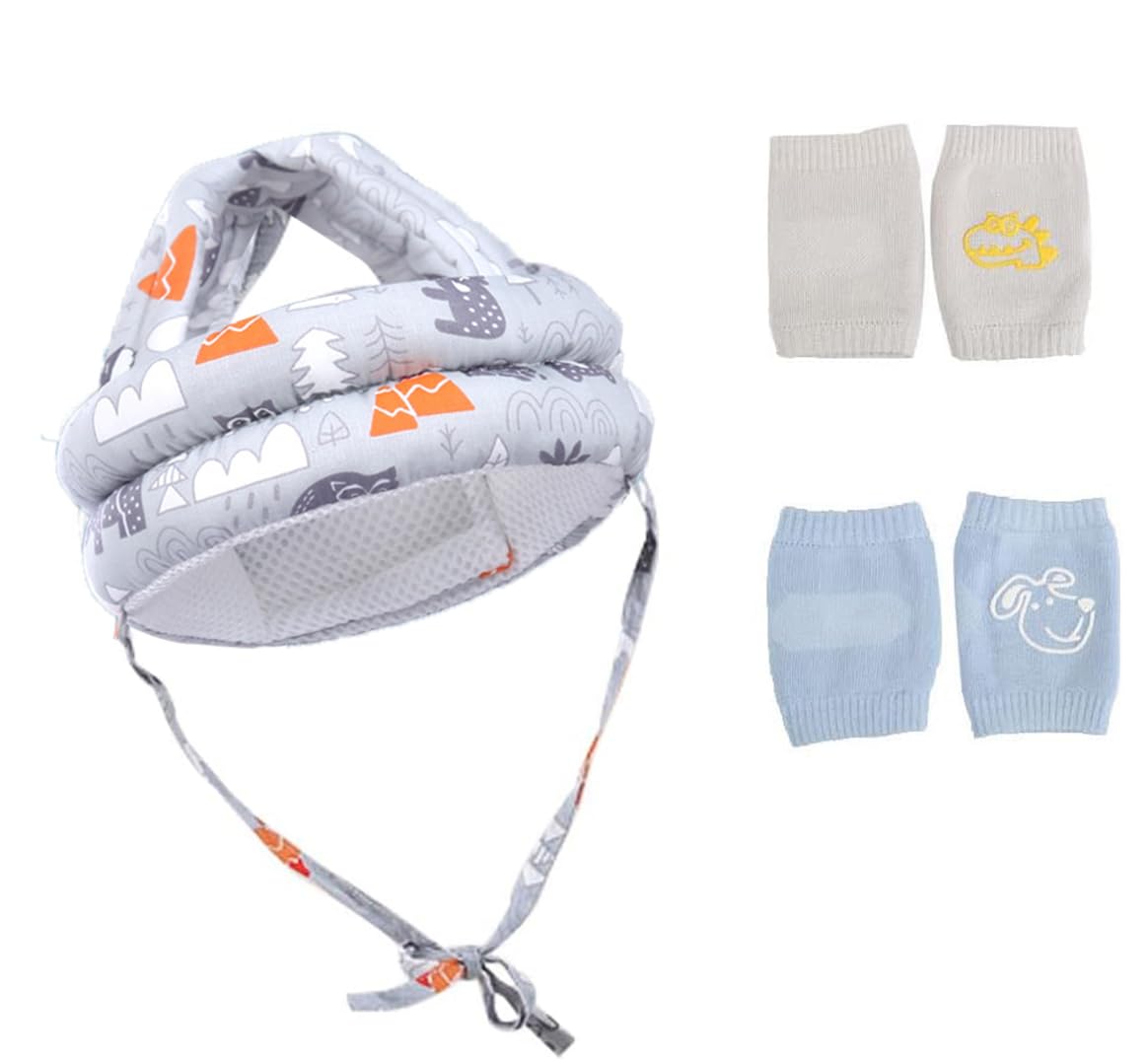 Baby Head Protector Infant Toddlers Bumper Hat Safety Helmet Hat Head Protective Cushion for Baby Crawling Walking Headguard Bonnet with 2 Pairs Knees