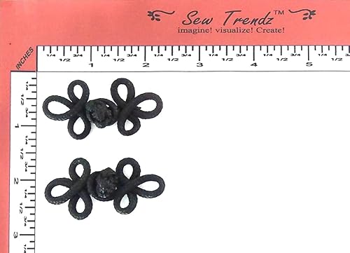 Cierre de botón de ranas chinas con cierre de gancho y ojal – Coser acolchado renacentista danza hawaiana trajes de novia decoración de ropa – Negro