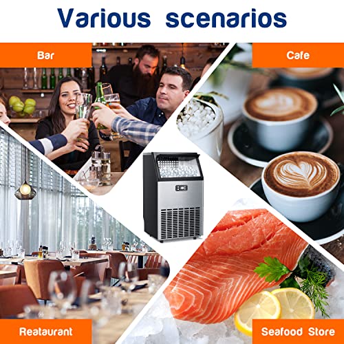 Zafro Commercial Ice Maker, 100Lbs/24H Ice Machine With 33Lbs Ice Bin, Self-Cleaning Under Counter Stainless Steel Freestanding Ice Maker For Restaurant/Bar/Cafe/Office Silver, Includes Scoop #TOP7