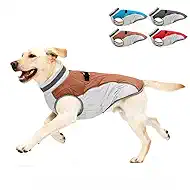 Dog Winter Coat for Medium Dogs, Adjustable Puppy Warm Jackets in Cold Weather, Reflective Pet Fleece Vest with External Attachment Points, Zippered Cold-Weather Dog Winter Clothes, M Brown