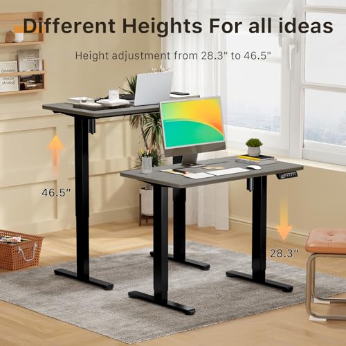 Image of JOY worker Small Electric Standing Desk, 35 inch x 20 inch Whole Piece Height Adjustable Desk with Memory Controller, Grey Sit to Stand Desk Workstation for Home Office