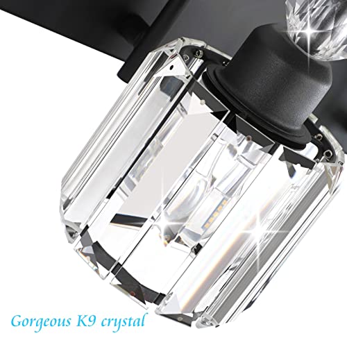 Image of Ralbay Modern 6-Light Black Crystal Vanity Lights for Bathroom - Matte Black Crystal Wall Light Fixtures