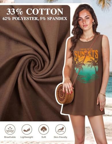 Image of Summer Tank Dress for Women Sunset Palm Tree Beach Vacation Cover Up