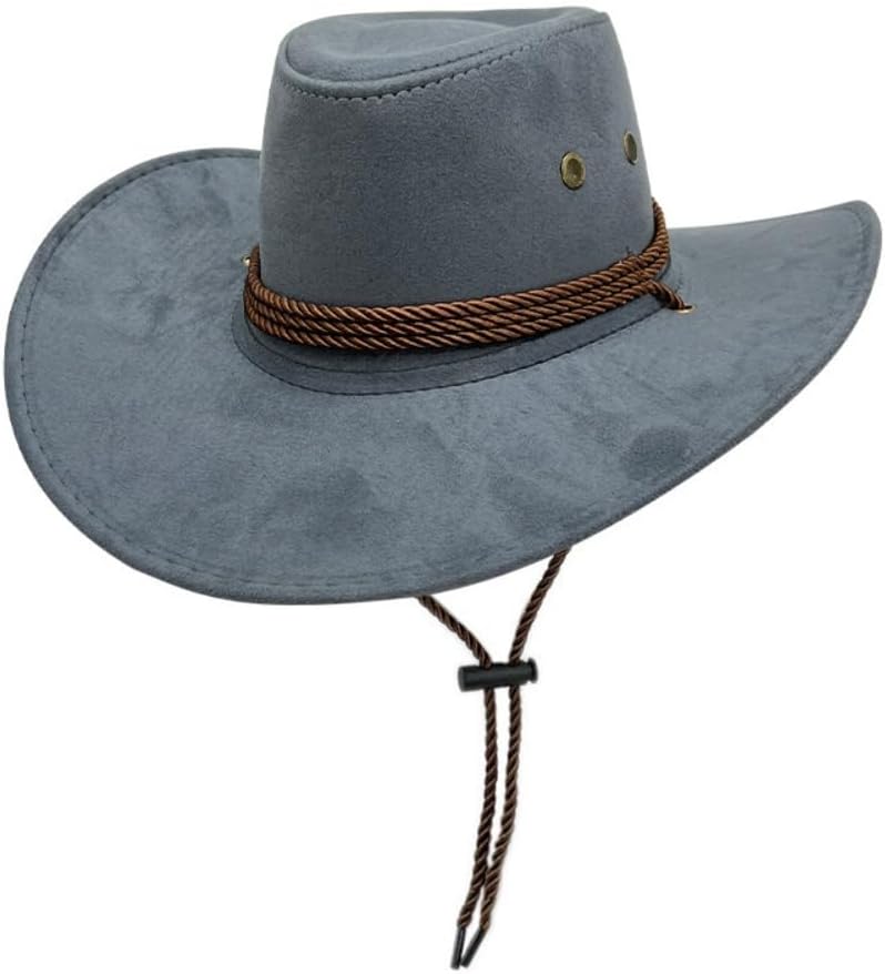 Women Men Retro Felt Cowboy Hats Trendy Versatile Jazz Hat Sun Protection Cowgirl Hat Wind Lanyard for Cosplay Fishing Party