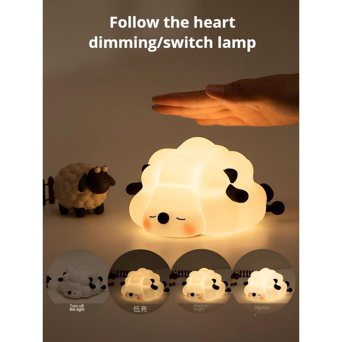 Linda luz nocturna de ovejas para niños, inducción, luz de tiempo apagado, soporte para teléfono, luz nocturna de silicona suave para guardería de bebé (rosa)
