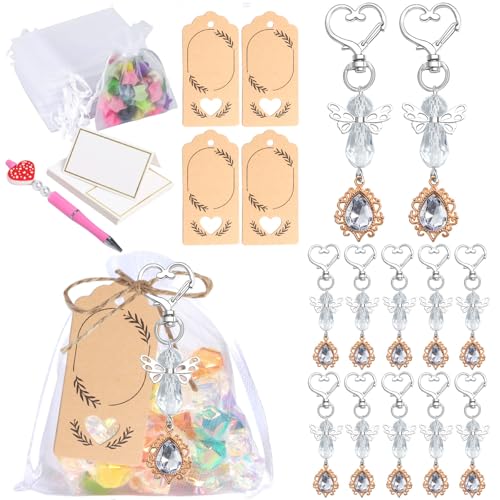 Porte-clés ailes angéliques : le lot de 30 cadeaux d'invités avec sacs pour mariages