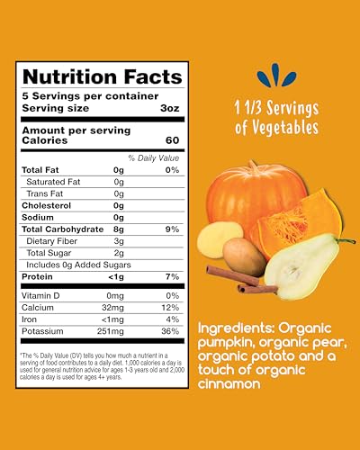 Image of Amara Organic Baby Food - Stage 2 - Pumpkin Pear - Baby Cereal to Mix With Breastmilk, Water or Baby Formula - Shelf Stable Baby Food Pouches Made from Organic Fruit and Veggies - 10 Pouches, 3.5oz Per Serving