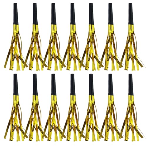 EASYKEENECOM Lote de 26 matachuelas doradas para fiestas, matasulas musicales, fiestas de cumpleaños, silbatos, accesorios para fiestas, cumpleaños, eventos deportivos, Año Nuevo, Navidad