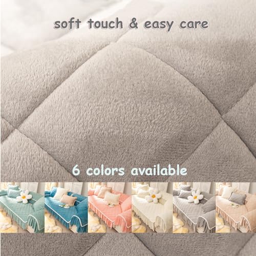 Funda de sofá antideslizante lavable beige para protector de chaise longue en forma de L 4