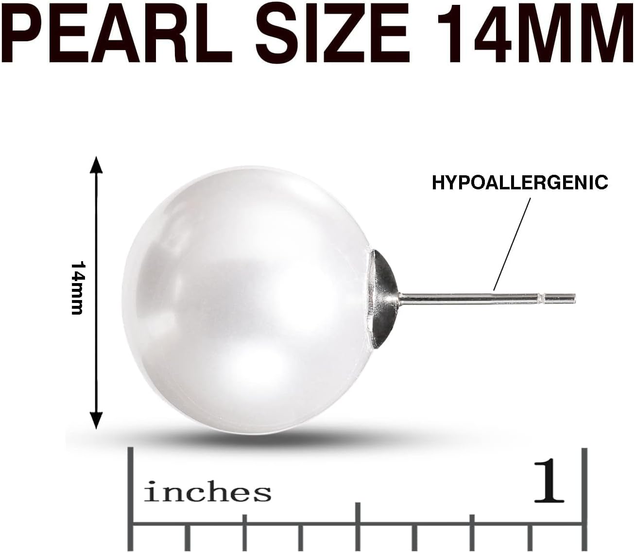 Big Pearl Earrings - Extra Oversized Classic Faux Round Large Simulated Pearl Studs for Women,Hypoallergenic to Sensitive Ears - Image 2