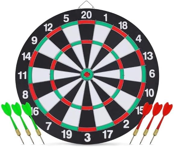 Safety Plastic Dart + 16.5 Inchs Game Dartboard Set,With 6 Bristle Darts - Staple-free Bullseye - with Rotating Number Ring - Inhouse Toy Office and Family Entertainment