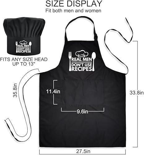 Miniatura 2 de Real Men Don't Use Recipes - Juego de gorro y delantal, divertido delantal de cocina para cocinar, regalo para hombres, mujeres, papá, mamá, regalo