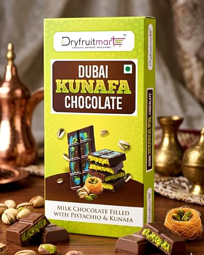 Image of Dryfruit Mart Dubai Kunafa Chocolate Bar, Filled With Crunchy Pistachio Kunafa, 90g (1 Pack)