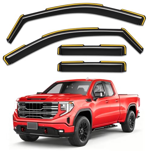 Image of Window Rain Guards for Chevy Silverado /GMC Sierra 1500 Double Cab 2019-2026 | Saleago,in-Channel,Extra-Thick,Extra Durable,Window Visors,Window Deflectors,Vent Visors,Vent Shades,Truck Accessories,PC