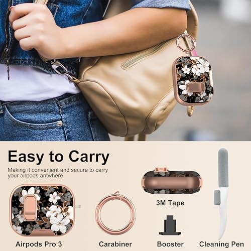Image of for Apple AirPods Pro 3 Case 2025 with Safety Lock & Foldable Phone Stand | Double Drop Protection,Two-Piece Design, Airpod Pro 3 Case with Keychain & Cleaner Kit, Support Wireless Charging, Flower
