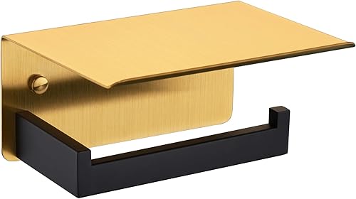 APLusee - Soporte cuadrado para papel higiénico con estante para teléfono, accesorios de baño de acero inoxidable 304, colgador de pañuelos, color