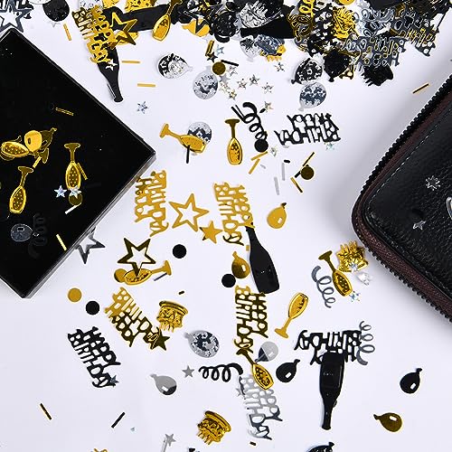 Image of OSDUE Black Gold Silver Happy Birthday Confetti, 3000 Pieces Birthday Cake Confetti, Metallic Foil Balloon Table Scatter Confetti Decoration for Birthday Party, Anniversary, Baby Shower