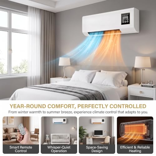 Mini unidad de aire acondicionado y calefactor de pared 1800W con temporizador PTC 8