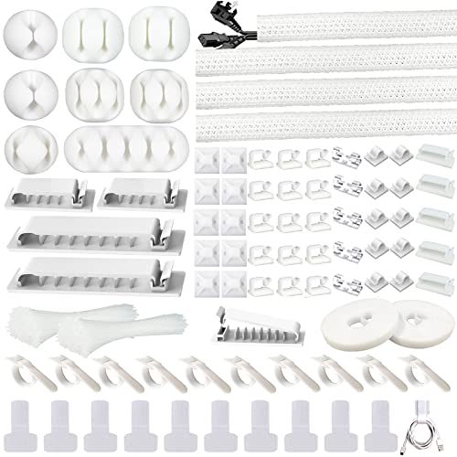 DRIVUU White Cable Management Organizer Kit 4 Cable Sleeve Split 311Pcs