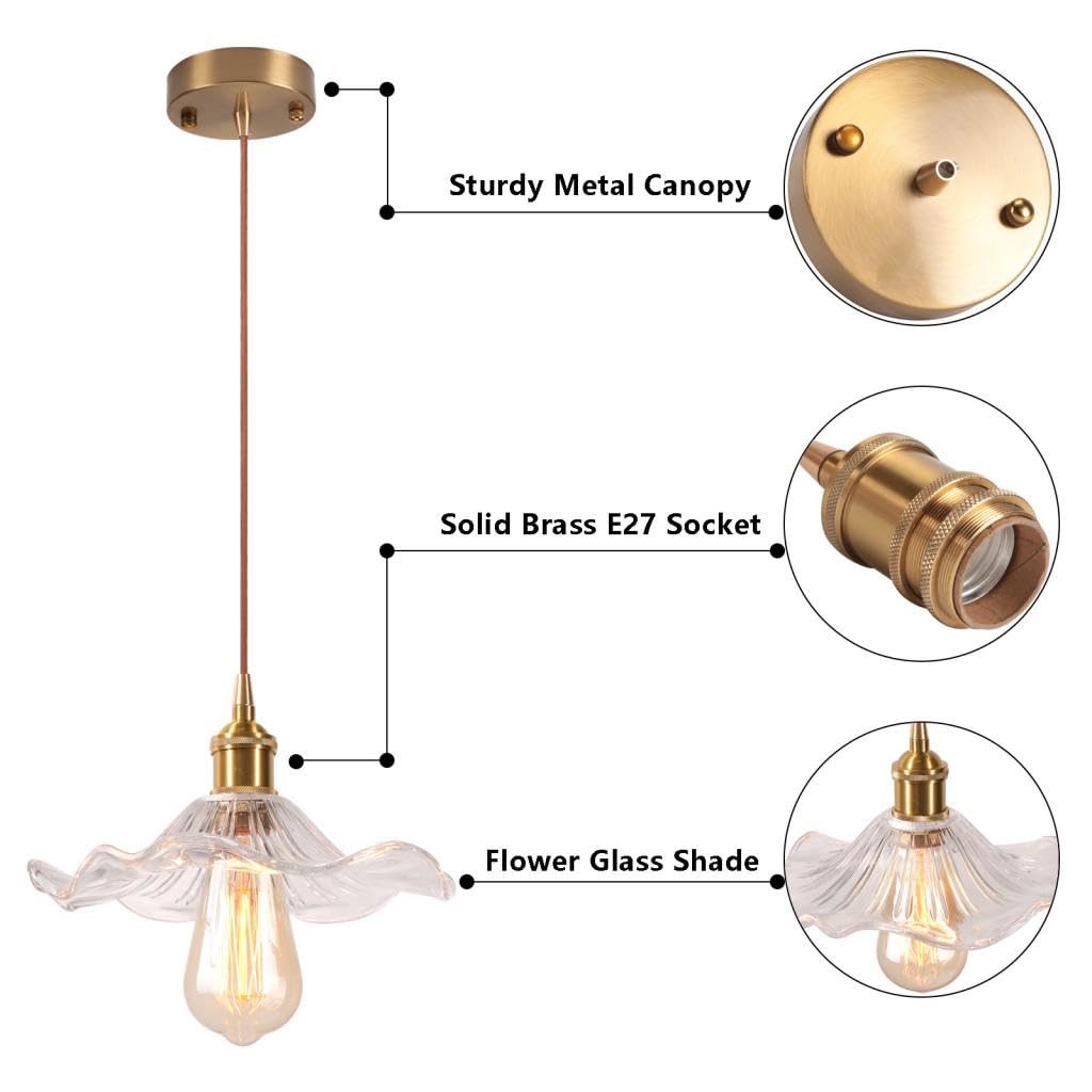 Lustre Luminaires en Verre Intérieure, Lampe Suspendue Moderne E27, Vintage Laiton Doré Suspension Plafonniers pour Cuisine Cuisine Salon Chambre