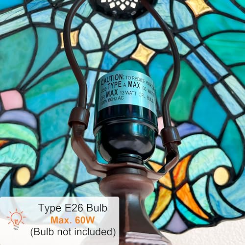 Cotoss CB124383TL Tiffany Table Lamp Sea Green Stained Glass Table Light Antique Style Medium Size Desk Lamp Victorian Vintage Beside Reading Lamp thumb #3